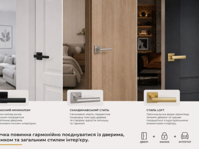 Ручка повинна гармонійно поєднуватися із дверима, замком та загальним стилем інтер'єру.