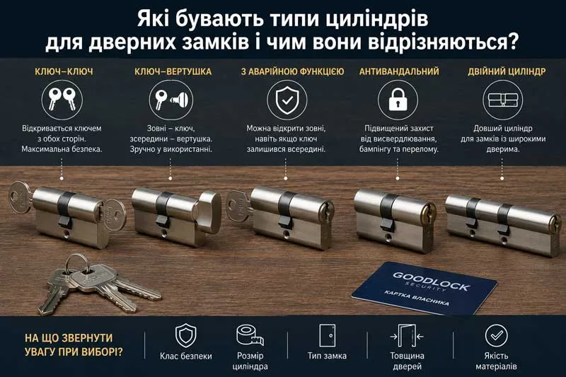 Які бувають типи циліндрів для дверних замків | Goodlock