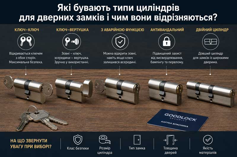 Які бувають типи циліндрів для дверних замків | Goodlock